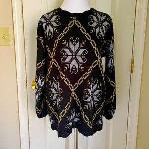 Vintage Black and Metallic Gold and Silver Holiday Sweater